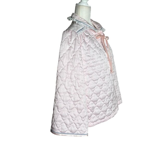 Vintage 80s Appel Quilted Bed Jacket Large Light Pink Lace Polyester Buttons - Picture 3 of 9